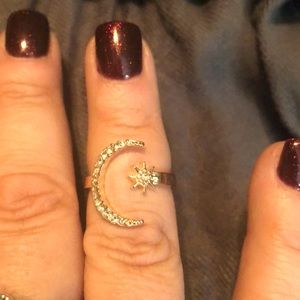 NWOT Gold and Crystal Crescent Moon and Star Ring, Size 8